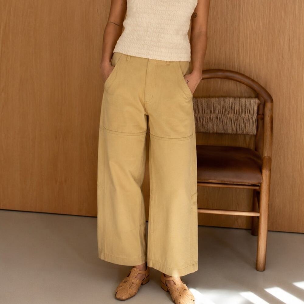 OZMA Jardin Pant Pale Yellow Tencel Bull Denim double knee Small